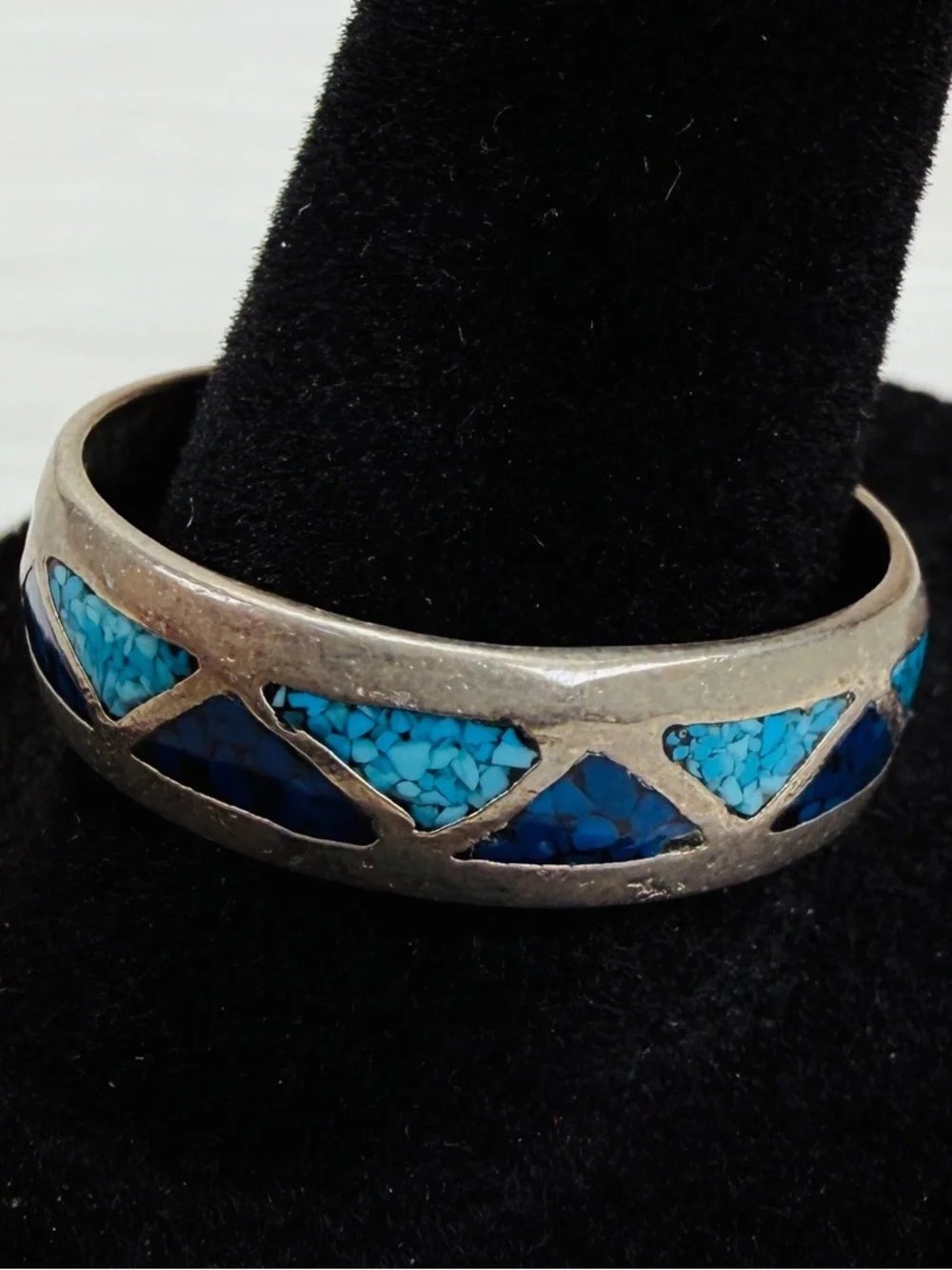 Vintage unisex size 11 1/4 southwestern silvertone blue ring